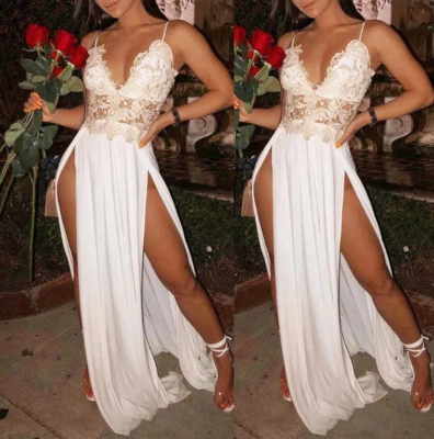 Elegant White Ivory Chiffon Wedding Dresses with Straps Side Split Bridal Gowns - Image 1 of 4