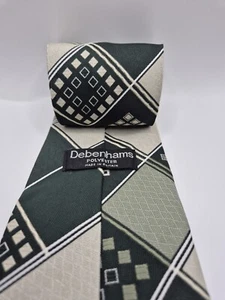 Vintage Debenhams Krawatte grün Poly Herren geometrisches Muster KURZ 4"W x 55"L - Bild 1 von 10