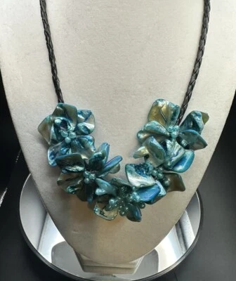 Винтажный бирюзовый синий подкладка композитный черный кожаный шнур ожерелье/17» потрясающий - Изображение 1 из 4