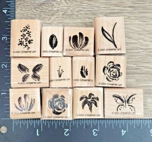 Stampin' Up! Two-Step WATERCOLOR MINIS Set 12 Wood Mounted Rubber Stamps 2001  - Picture 1 of 5