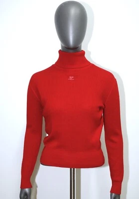 VTG 80s Red Wool Blend Turtle-Neck Sweater COURREGES Paris Size M Made in France - Image 1 of 4