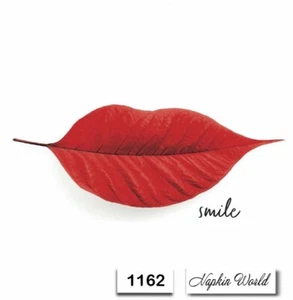 (1162) ZWEI individuelle Papier LUNCHEON Decoupage Servietten - ROTE BLATTLIPPEN LÄCHELN - Bild 1 von 3