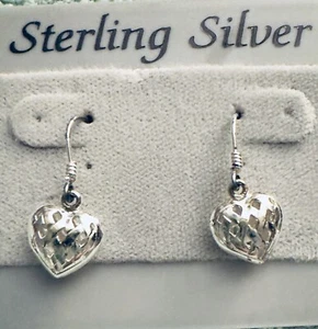 Original 925 Sterlingsilber Herz hängende Ohrringe aufgebläht filigran Korbgewebe 3D - Bild 1 von 3
