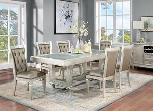 NEW Modern Champagne Silver 7 piece Dining Room Furniture Table Chairs Set ICDS - Picture 1 of 2