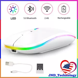 Rechargeable Slim Wireless Mouse Bluetooth 5.0+ 2.4GHz Cordless For Laptop PC - Picture 1 of 17
