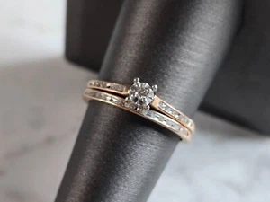 Womens Vintage Estate 10K Rose Gold Diamond Wedding Ring Set 2.6g E6991 - Picture 1 of 6