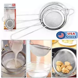 1/2/3Pcs Kitchen Fine Mesh Strainer Stainless Steel Liquid Colander Sifter Sieve - Picture 1 of 16