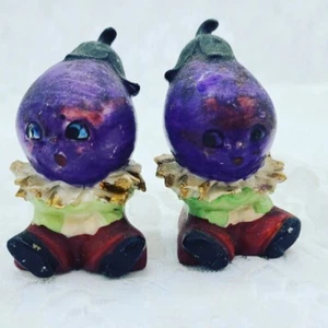 Vintage Anthropomorphic Eggplant Salt and Pepper Shakers 2.5" Japan Cute Veggies - Picture 1 of 4