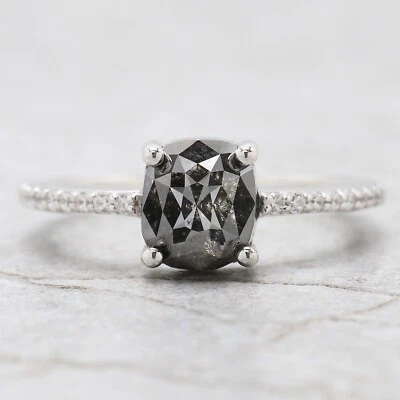 1.95 Ct Oval Salt And Pepper Diamond Ring 14K White Gold Engagement Gift Ring - Image 1 of 4