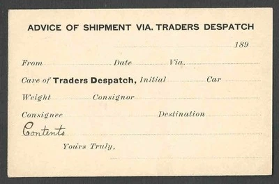 Ca 1892 PC SAN JOSE CA TRADER DISPATCH FAST FGT LINE UNPOSTED W/SHIPPING ADVISE - Image 1 of 2