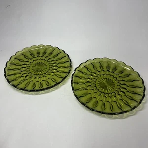 Pair Of Vintage Anchor Hocking Fairfield Green Glass Serving Dishes W/cup Indent - Picture 1 of 12