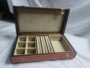 Vintage Schmuckkästchen rechteckig braun Leder & Holz Made in Italy - Bild 1 von 10