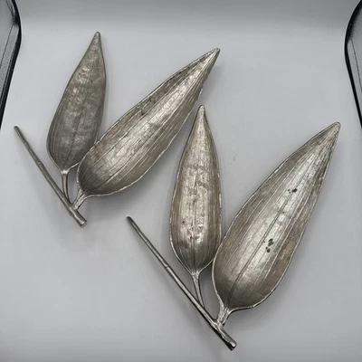 Bandeja 2 MCM Michael Aram Bambú Doble Hoja Snack Placa de Níquel Acero Inoxidable Foto 1 de 4