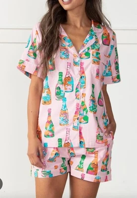 Print Fresh PJ Set Pop the Bubbly SS Top & Shorts Pink Multi Rare Critter Cute M - Image 1 of 4