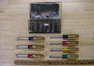 7 Vntg Craftsman 41976,-V-SAE Nut Drivers,W/Clear Handles,1/2"-3/16",W/Pouch,EXC - Picture 1 of 20
