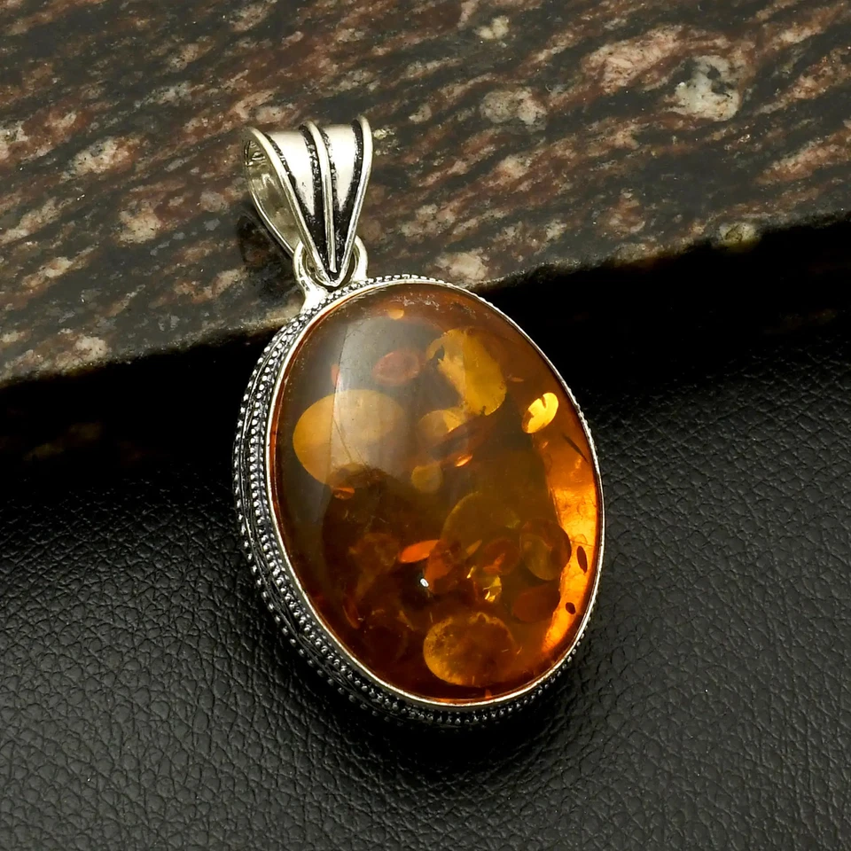 Colgante de piedras preciosas ámbar étnicas hechas a mano diseño antiguo joyería regalo 2,4" AP-42069 Foto 1 de 1