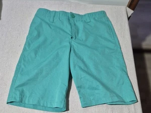 Under Armour Boys Sz 12 Flat Front Golf Shorts Triangle Pattern Loose Fit Teal - Picture 1 of 3