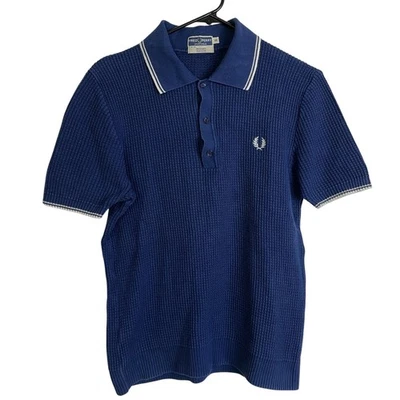 Camisa Polo Fred Perry Waffle Para Hombre Talla 40 Azul Blanco Rayas Logo Preppy Clásica Foto 1 de 4
