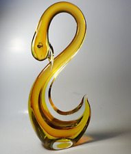 12"MCM Murano Cendese Sommerso Art Glass Swan Sculpture Orange Yellow Clear Gift