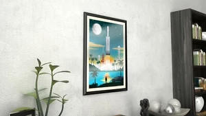 SpaceX - Falcon schwer starten gerahmt Acryl/Plexiglas Vintage Weltraumposter - Bild 1 von 6