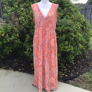 NWT Charlie Paige Coral Paisley Sleeveless Maxi Dress Boho Cottage Core Large - Picture 1 of 9