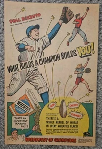 VINTAGE 1951 WHEATIES BREAKFAST OF CHAMPIONS PHIL RIZZUTO BASEBALL ADVERTISEMENT - Picture 1 of 1