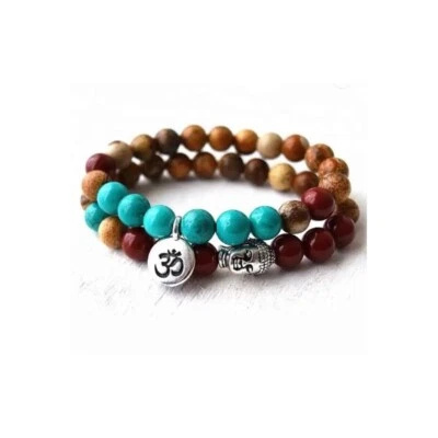 Yogaarmband Jaspis Türkis Set 2x OM Zeichen Buddhakopf - Bild 1 von 2