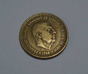 UNA 1 PTA Peseta Spain ESPANA 1966 Francisco Franco Coin Coin TOP! - Picture 1 of 2