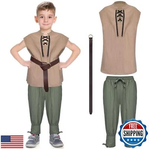 XonyiCos Boys Renaissance Pirate Set Medieval Sleeveless Lace Up Shirts and B - Picture 1 of 5