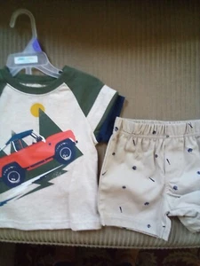 Infant Boys Outfit, Size 12 Months , Green, tan w/ Red Jeep Shorts & Top New - Picture 1 of 5