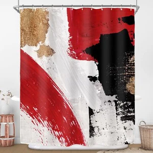 Red Black Gold Shower Curtain for Bathroom Decor 60Wx72H Abstract Modern Mini... - Picture 1 of 8