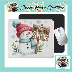 Tapis de Souris Bonhomme de Neige avec Enseigne Let it Snow Noël Antidérapant Facile à Nettoyer - Photo 1/4