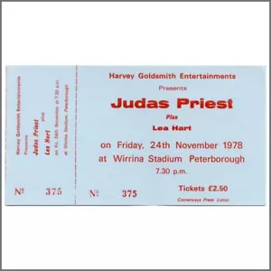 Judas Priest 1978 Wirrina Stadium Peterborough Unused Concert Ticket (UK) - Bild 1 von 1
