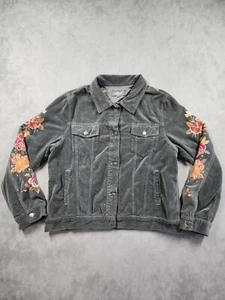 Johnny Was Workshop Jacket Women's L Gray Floral Velvet Embroidered Button Front - Picture 1 of 11