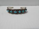 SIGNED VINTAGE NAVAJO INDIAN 8 STONE STERLING TURQUOISE ROW BRACELET - nice qlty
