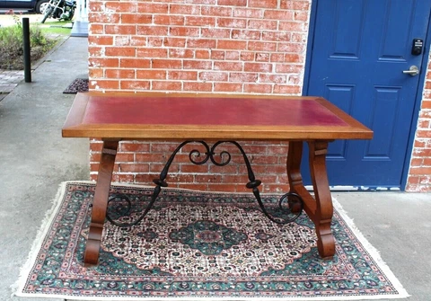 French Antique Oak Renaissance Spanish Style Writing Desk Cover