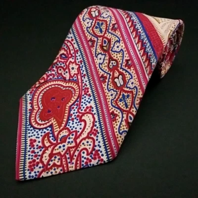 Corbata De Colección Sears Tienda Para Hombre Lujo Rosa Barroco Paisley Rayas Poliéster Foto 1 de 4