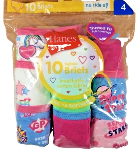 Girls Underwear Briefs 10Pr 100% Cotton Hanes Preshrunk No RideUp TagFree Size 4 - Picture 1 of 5