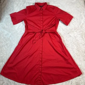 Vestido camisero Lauren Ralph Lauren ajustado y acampanado corbata delantera con bolsillos algodón talla 14 - Imagen 1 de 12