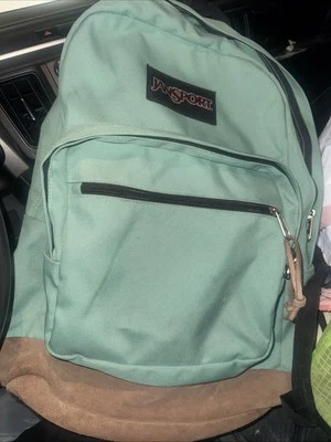 JANSPORT 绒面革底部背包 绿色 难以找到 ICONIC Y2K 原装 TYP7 — 第 1/4 张图片