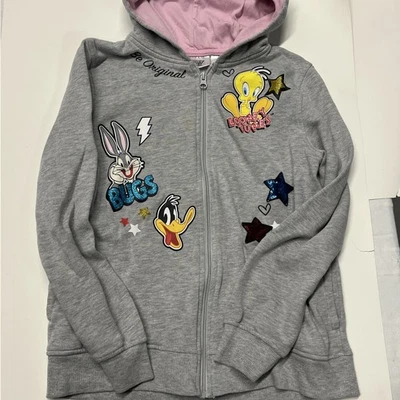 Suéter con Capucha Rosa Vintage Looney Tunes Bugs Bunny Piolín Niñas XL Gris Cremallera Foto 1 de 4
