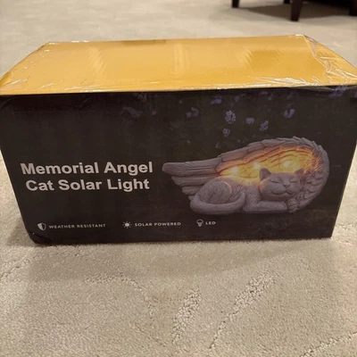 Memorial Angel Cat Solar Light Led Weather Resistant Garden Statue - Image 1 of 4