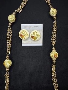 Vintage Ceramic Cream Floral Stud Post Setting Earrings & Necklace  Art Deco - Picture 1 of 7