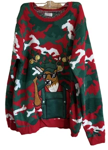 Ugly Christmas Sweater Reindeer In Sunglasses Holiday Time Gift Size L 42-44 EUC - Picture 1 of 4