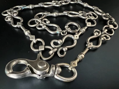 Vtg HEAVY SOLID STERLING biker wallet chain outlaw punk 147g 26" industrial men - Image 1 of 4