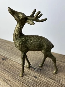 Figura de colección de latón ciervo ciervo reno 6" de alto estatuilla decoración - Imagen 1 de 7