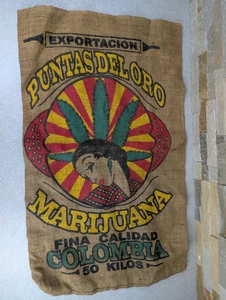 Puntas Del Oro Columbia Marijuana Weed Burlap Bag Sack 34" x 20” Cannabis Pot - Picture 1 of 2