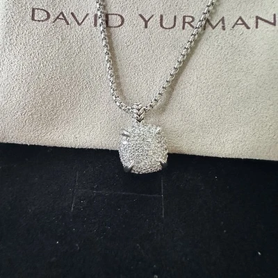 Collar colgante David Yurman plata de ley 925 pavé de diamantes cadena de 14 mm 20" Foto 1 de 4