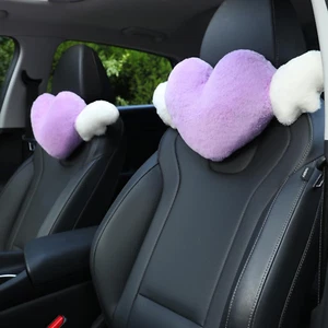 2 Pack Heart Shaped Cute Car Headrest Pillow with Angel Wings - Comfortable Soft - Picture 1 of 6