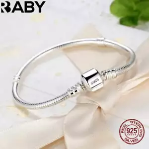 925 Sterling Silver Charm European Bracelet Soft Smooth Snake Bone Bracelets for - Picture 1 of 21